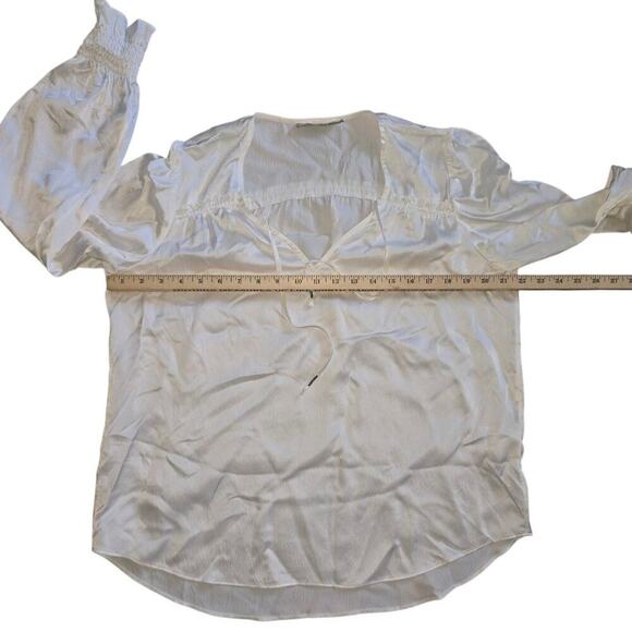 Go By Go Silk V-Neck Flowy White Elastic Cuffs L Lightweight Popover 100% Silk - Picture 5 of 8